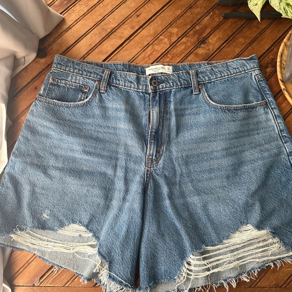 Abercrombie & Fitch Blue Jean Shorts with Distressed Details